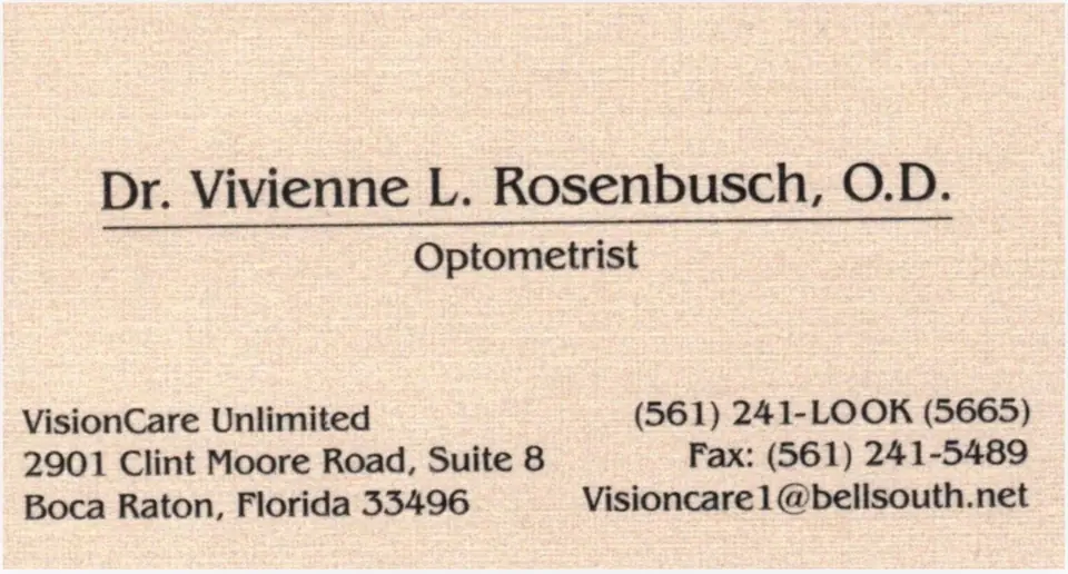 Business card for VisonCare Unlimited