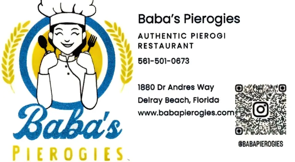 Business card for Baba's Pierogies