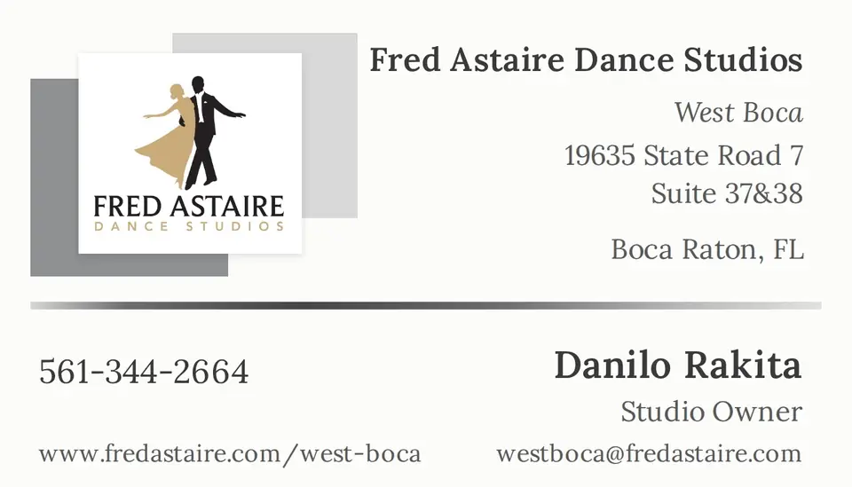 Business card for Fred Astaire Dance Studios