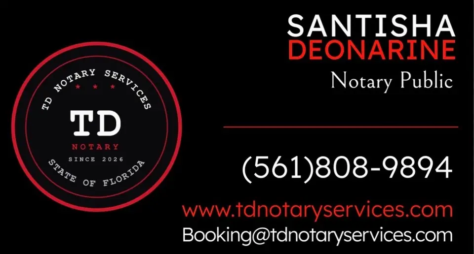 Business card for TD Notary Services
