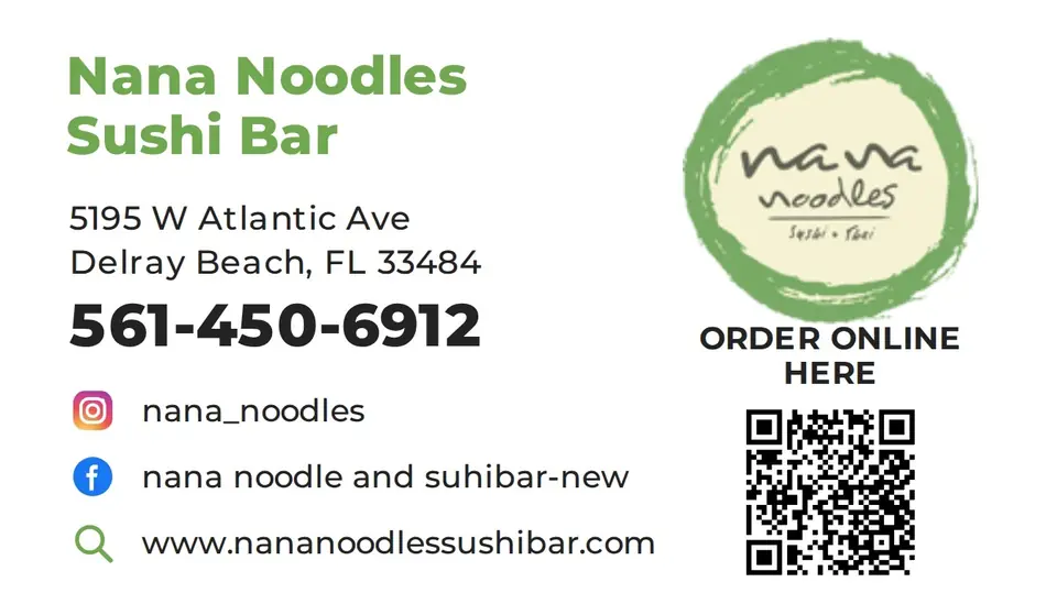 Business card for Nana Noodles Sushi Bar