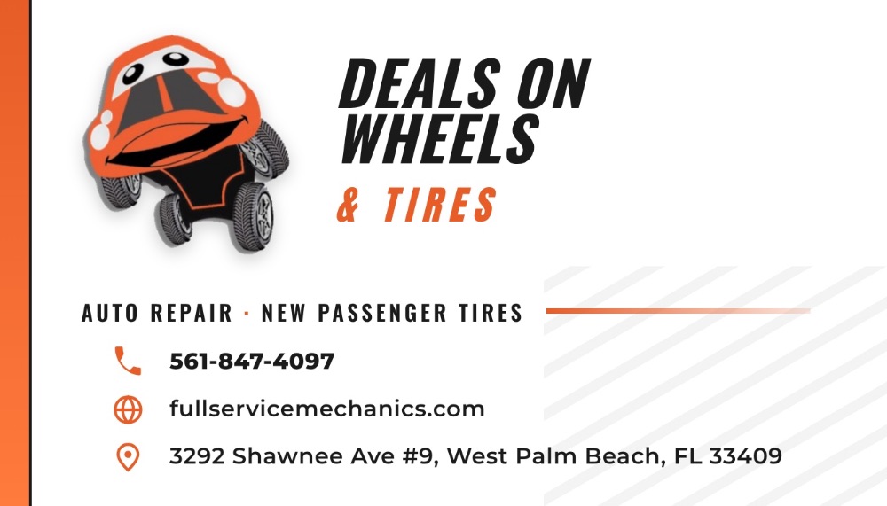 Business card for Deals On Wheels & Tires in West Palm Beach, FL